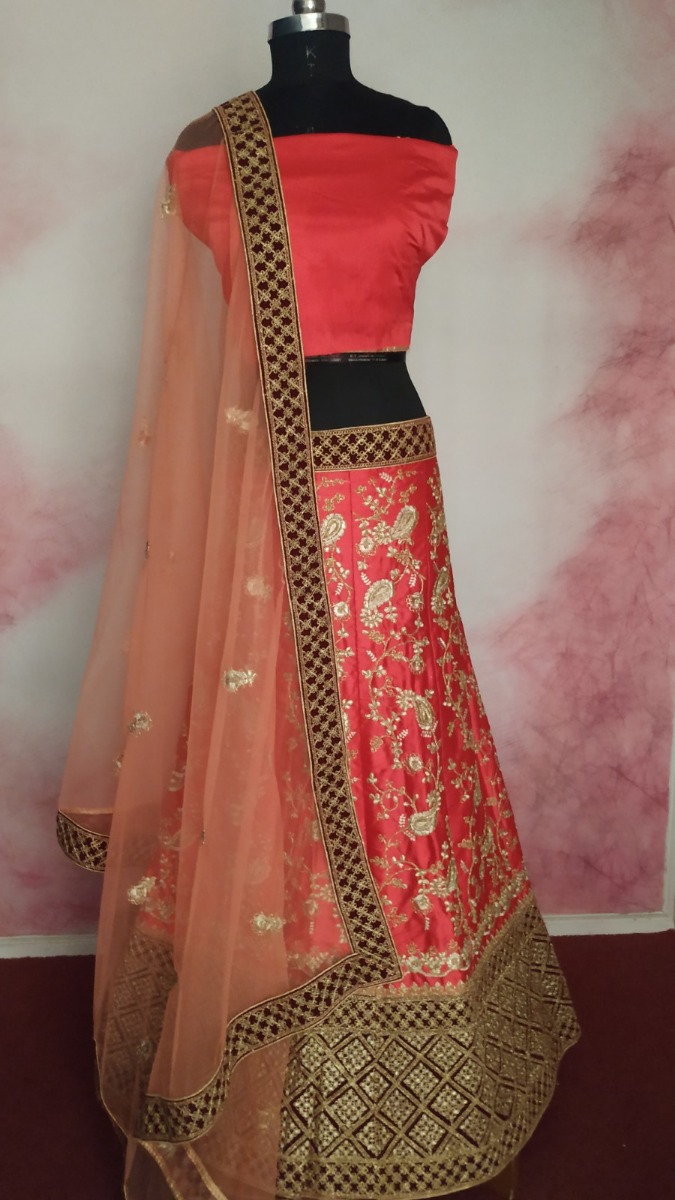 Heavy embroidered lehenga with plain blouse