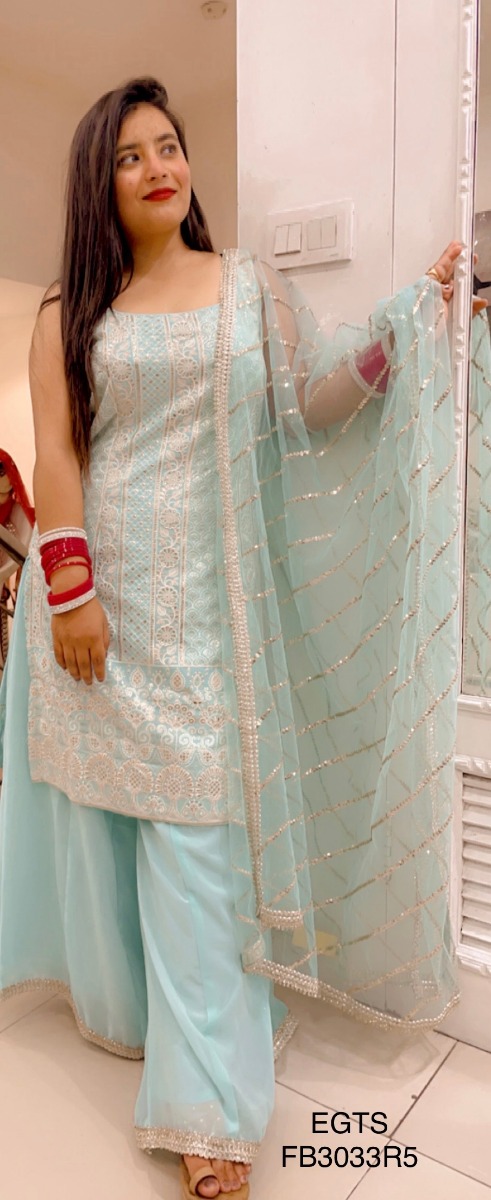 SKYBLUE SHARARA SUIT WITH THREAD+SEQUIN WORK