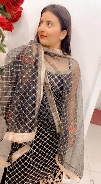 BLACK GEORGETTE SHIRT WITH SHARARA GOTTA WORKED