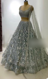 Grey net full embroidered lehenga choli