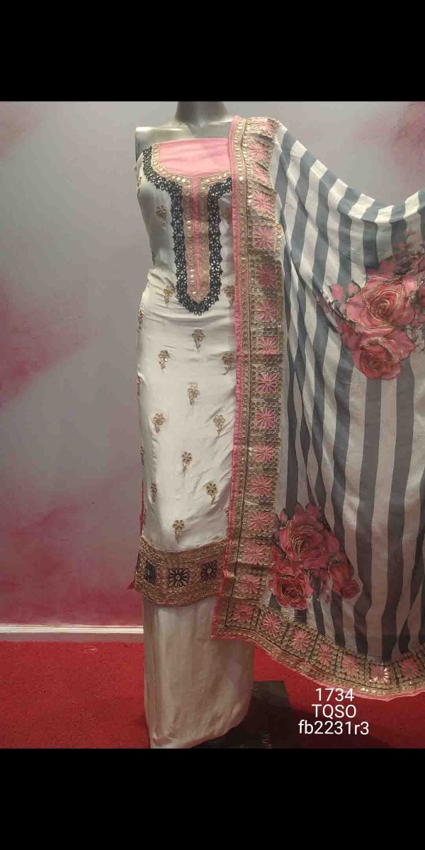 DESIGNER PARTY WEAR OFF-WHITE PUNJABI SUIT