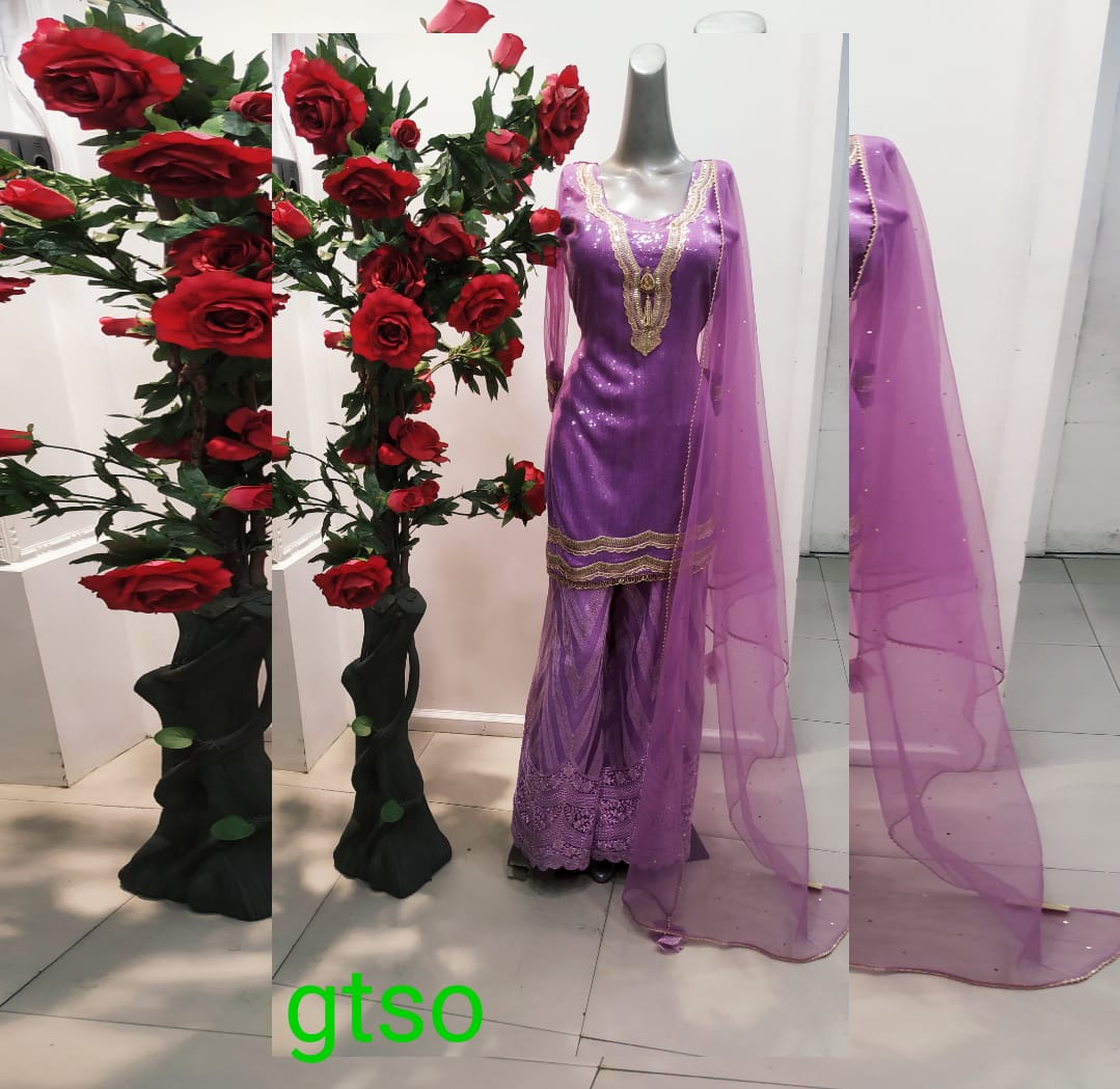 NET SHARARA SUIT PARTY WEAR