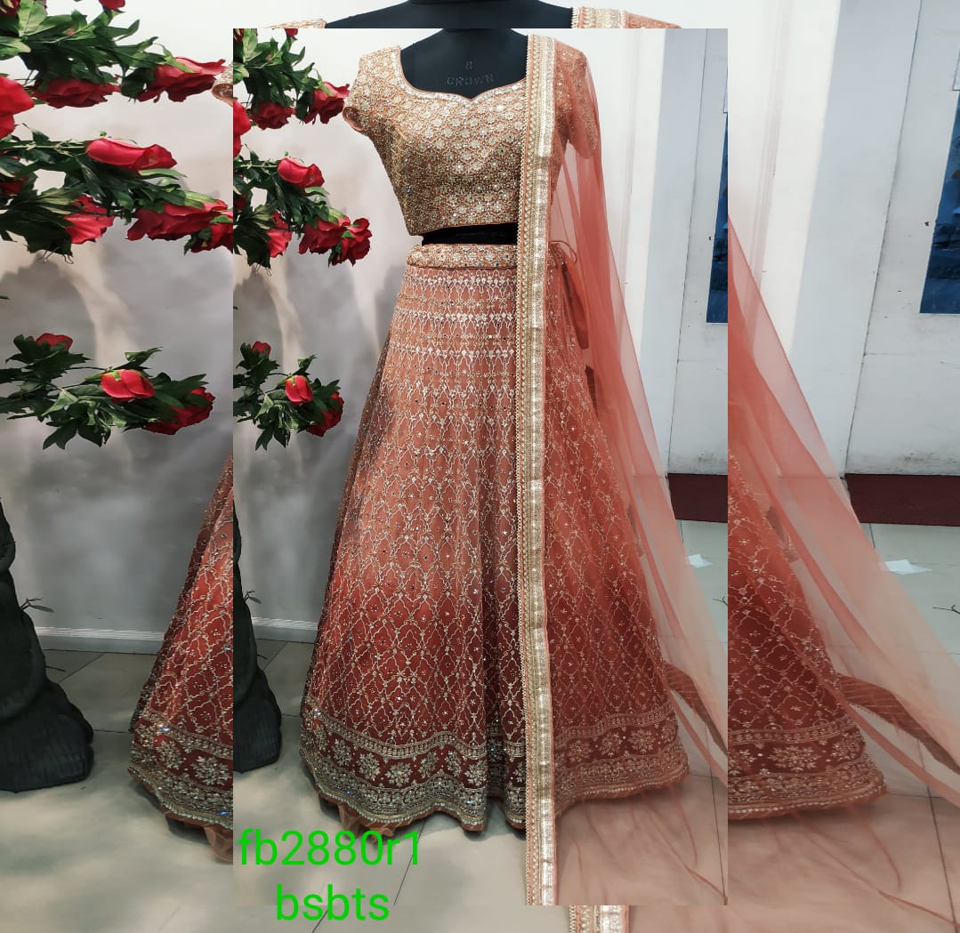 BEAUTIFULL RUST NET LEHNGA CHOLI