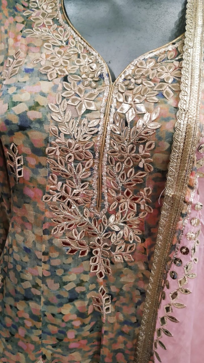 GEORGETTE PARTY WEAR SHARARA SUIT WITH LONG PEPLUM STYLE