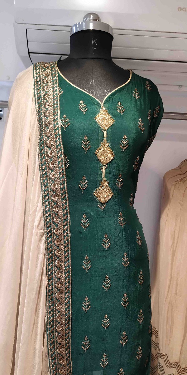 DIFFERENT CONTRAST  SILK SEMI STITCHED SHARARA SUIT