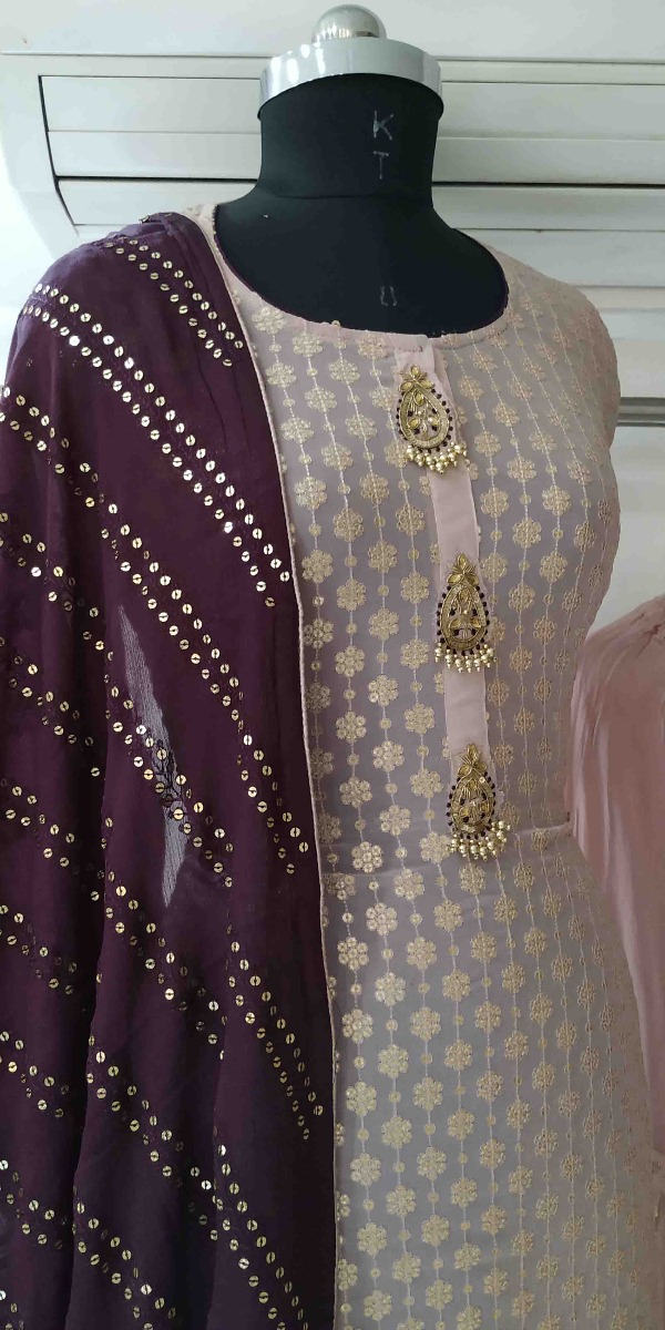 VERY BEAUTIFUL CONTRAST SEMI STITCHED SHARARA SUIT IN LAVENDER COLOUR