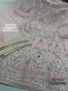 BABY PINK ORGANZA UN STITCHED SUIT WITH PEARL+HAND EMBROIDERY