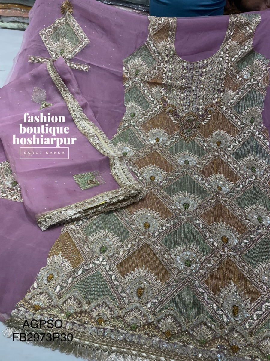 MAUVE ORGANZA FULL GOTTA PATTI WORKED DESIGNER SUIT