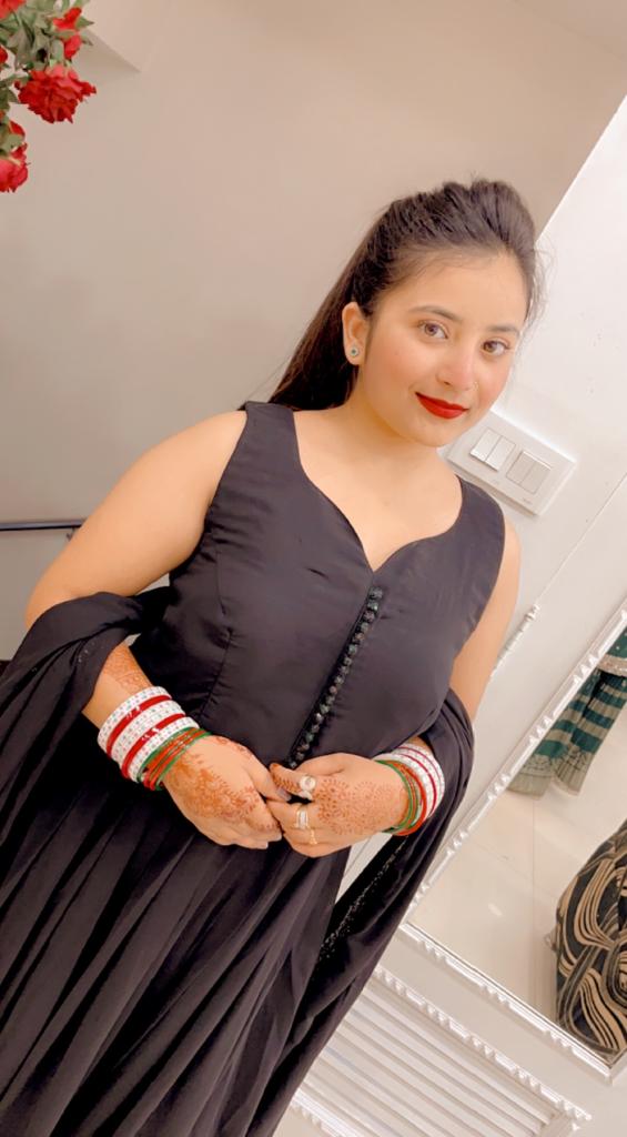 BLACK LONG FROCK GEORGETTE WITH SEQUIN  WORK ZIGZAG STYLE WITH PLAZO AND DUPATTA