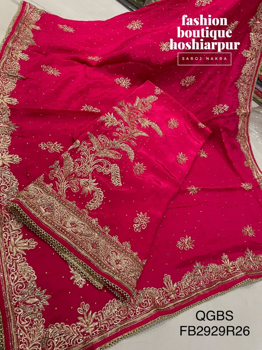 HOT PINK HEAVY PARTY WEAR DESIGNER UNSTITCH SUIT