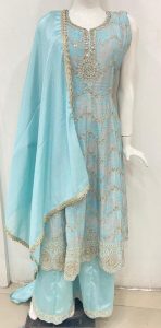 Chinon Fabric  Lovely  Sky Colour  Frock Suit with Plazzo