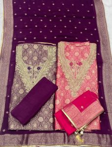 Fabric Banarasi Lovely Rust &  Purple Colour  Party Wear Suit