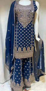 Georgette Fabric Navy blue Colour Plazzo Suit with lovely  hand work