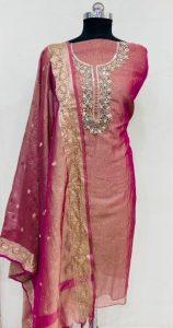 Shimmer Fabric Attractive Onion Colour with Handwork party wear Suit