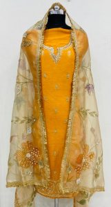 Handwork Khadi Silk Fabric  Mustard Colour  Party wear suit