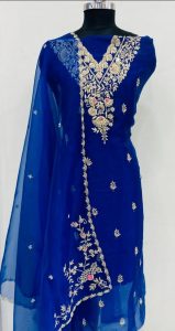 Organza Fabric Royal Blue Colour Party wear suit