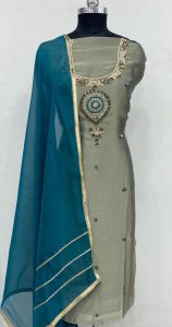 Shimmer Fabric Peacock Colour Elegant Boutique Piece Party wear suit