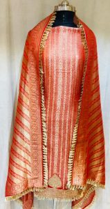 Brocket  Fabric Red Colour with highlight  Designer Suit