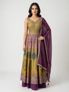 Designer Nyra cut Banarsi Silk Printed Multicolour  Suit