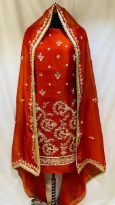 Organza Fabric  Rust Colour Party Wear Suit