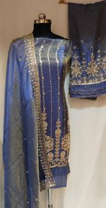 Shimmer Fabric Blue Colour Party Wear Suit