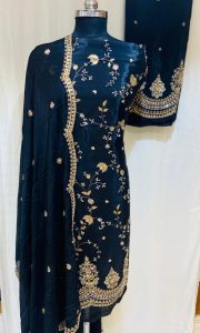 Silk Fabric Black Handwork Party Wear Suit