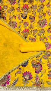 Chinon  Fabric Yellow Colour Degital Print Suit