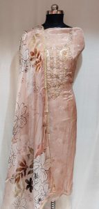 Girlish Look  Lovely Organza Fabric  Light Peach Colour  Suit