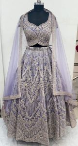 Net Fabric Lavender Colour Handwork Party wear Lehenga