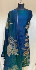 Navy Blue  Organza Fabric Party  Wear Suit