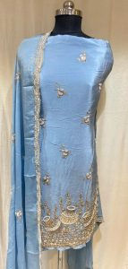 Crape Fabric Powder Blue Lovely Boutique Piece Suit
