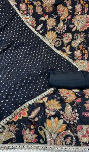 Chinon Fabric Degital Print Black Colour Designer Suit
