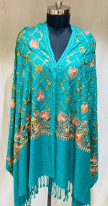 Firozi Colour Woollen Fabric Beautiful Stole