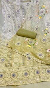 Georgette Fabric Lemon Colour Thread Work Suit