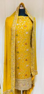 Georgette Fabric Yellow Colour Party Wear Suit