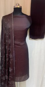 Silk Fabric Coffee Colour Designer Suit