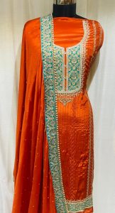 Crave Fabric Rust Colour Hand Work  Party Wear Suit
