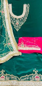 Crape Fabric Green Contrast Party Wear Suit