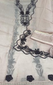 Organza Fabric Peach Pink  Thread work Party Wear Suit