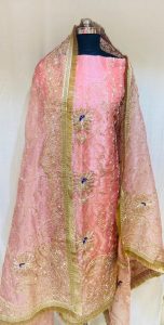 Tissue  Fabric Pink Colour Party Wear Suit