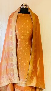Banarsi shimmer Rust colour party wear suit