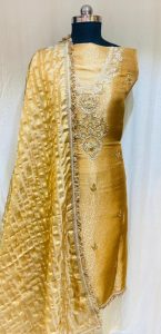 Banarasi Fabric Mustard Colour Lovely Party Wear Suit