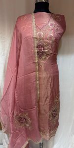 Shimmer Organza Fabric Peach Pink Party Wear Suit