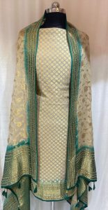 Chinon Fabric Golden Contrast Elegant Party Wear Suit