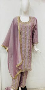 Chinnon Fabric Lavender Colour Party Wear Pant Suit