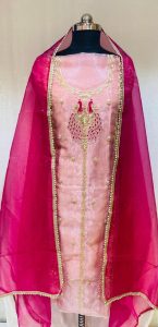 Tissue Organza  Elegant Baby Pink Party Wear  Suit
