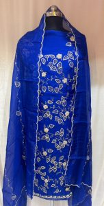 Organza Fabric  Handwork Royal Blue Party Wear Suit