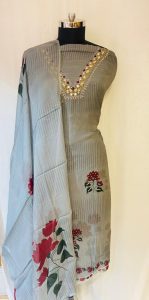 Organza Fabric Grey Colour  party wear suit