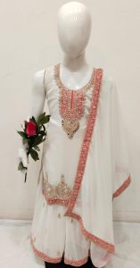 Georgette Fabric Attractive Designer Sharrara suit  Offwhite Colour