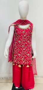 Silk Fabric Hot Pink Readymade  Handwork Plazzo Suit